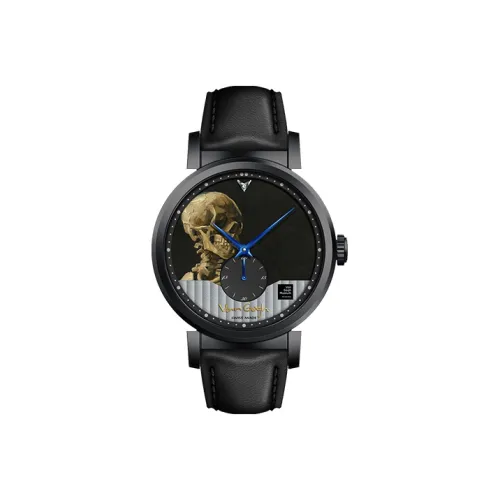 VAN GOGH Женева Коллекция Кварцевые Мужские Часы Естественная Кожа Ремешок Черный Циферблат