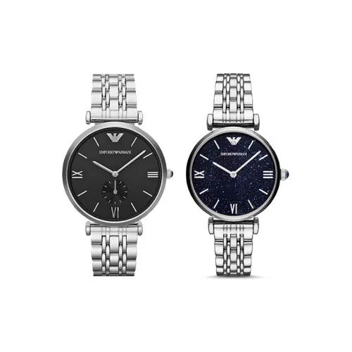 EMPORIO ARMANI Наручные часы Кварцевый механизм Ремешок из нержавеющей стали Черный циферблат Унисекс AR1676+AR11091