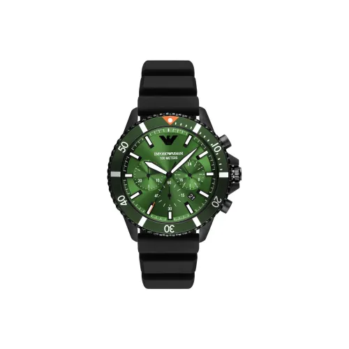 EMPORIO ARMANI Коллекция Submariner Наручные часы Кварцевый механизм Силиконовый ремешок 43 мм Зеленый циферблат Мужские часы