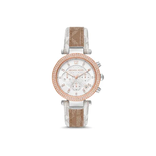 MICHAEL KORS Parker Collection Наручные часы Кварцевый механизм Кожаный ремешок Белый циферблат Женские часы MK6950