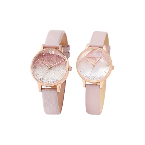 OLIVIA·BURTON Наручные часы Кварцевый механизм Кожаный ремешок 30MM Розовый циферблат Женские часы OB16US57+OB16US64