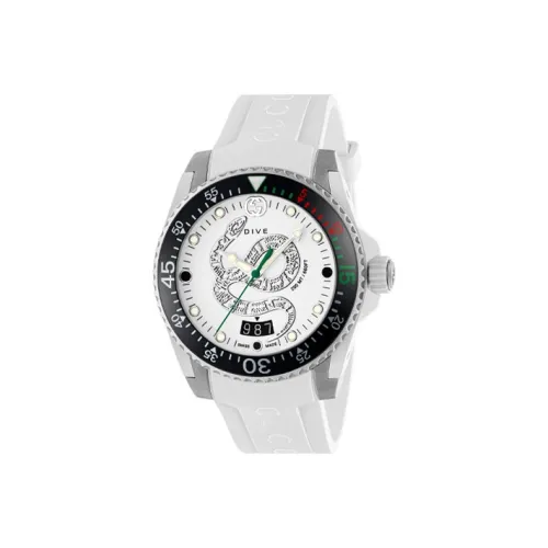 GUCCI Dive Collection Мужские часы Кварцевый механизм Резиновый ремешок Белый циферблат