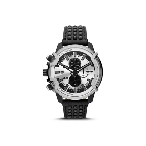 DIESEL Наручные часы Кварцевый механизм Кожаный ремешок Серебристый циферблат Мужские часы