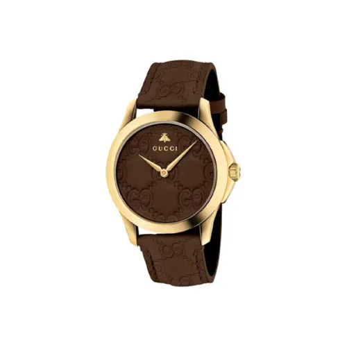 GUCCI Наручные часы Кварцевый механизм Кожаный ремешок Кофейный циферблат Унисекс