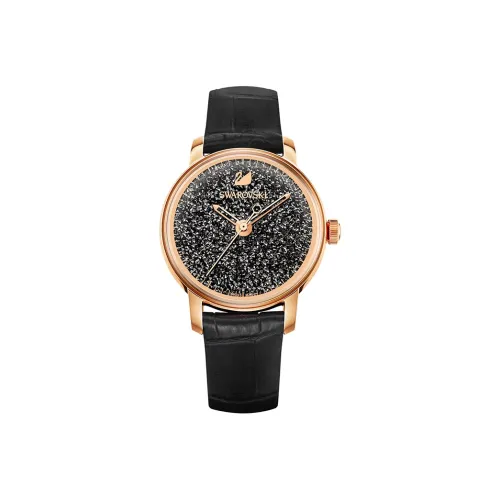 Swarovski Crystalline Hours Collection Наручные часы Кварцевый механизм Кожаный ремешок 38 мм Черный циферблат