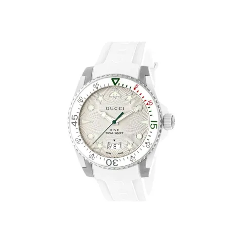 GUCCI Dive Collection Мужские часы Кварцевый механизм Резиновый ремешок Белый циферблат