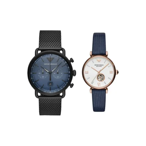 EMPORIO ARMANI Watch Кварцевый механизм Нержавеющая сталь Ремешок 43 мм Синий циферблат Унисекс AR11201+AR60020