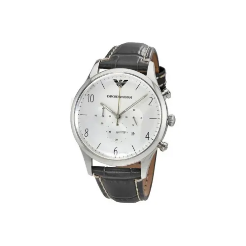EMPORIO ARMANI Мужские часы Кварцевый механизм Естественная кожа Ремешок 43 мм Серебристый циферблат