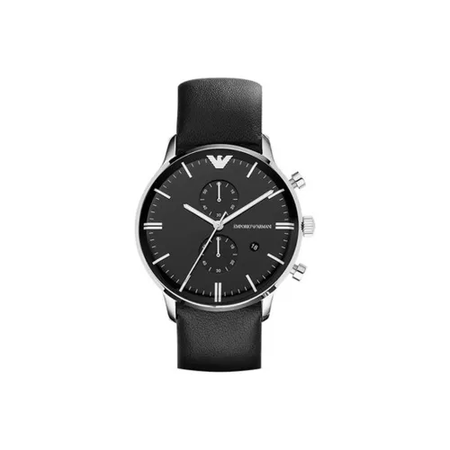 EMPORIO ARMANI Наручные часы Кварцевый механизм Кожаный ремешок 43 мм Черный циферблат Мужские часы AR0397