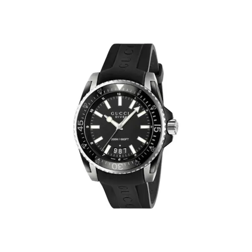 GUCCI Dive Collection Мужские часы Кварцевый механизм Резиновый ремешок Черный циферблат
