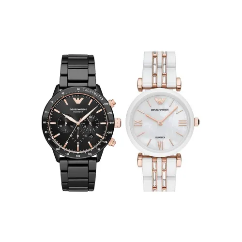 EMPORIO ARMANI Часы Кварцевый механизм Черный циферблат Унисекс AR70002+AR70004