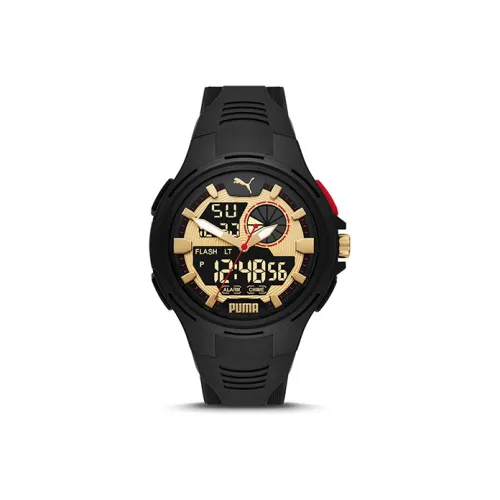 PUMA Наручные часы Кварцевый механизм Силиконовый ремешок Золотой циферблат Мужские часы P5078