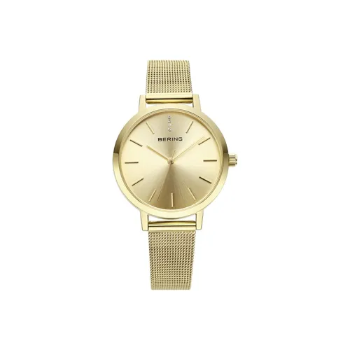 Bering Наручные часы Кварцевый механизм Ремешок из нержавеющей стали Золотой циферблат Женские часы