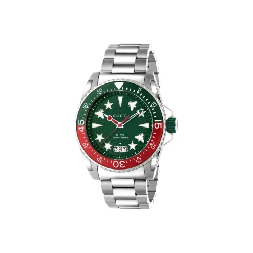 GUCCI Dive Collection Мужские часы Кварцевый механизм Ремешок из нержавеющей стали 45 мм Зеленый циферблат