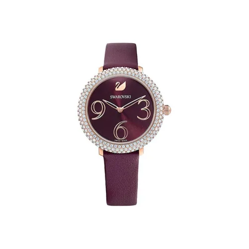 Кристалл Swarovski Frost Collection Кварцевые наручные часы кожаный ремешок красный циферблат женские часы