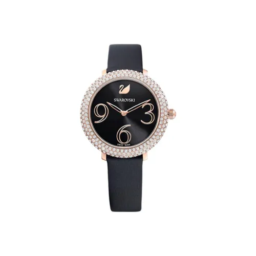 Swarovski SwarovskiCrystal Frost Collection Наручные часы Кварцевый механизм Естественная кожа Ремешок Черный циферблат