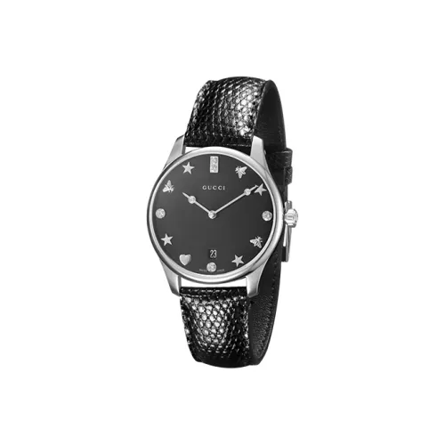 GUCCI G Timeless Collection Женские часы Кварцевый механизм Естественная кожа Ремешок Черный циферблат