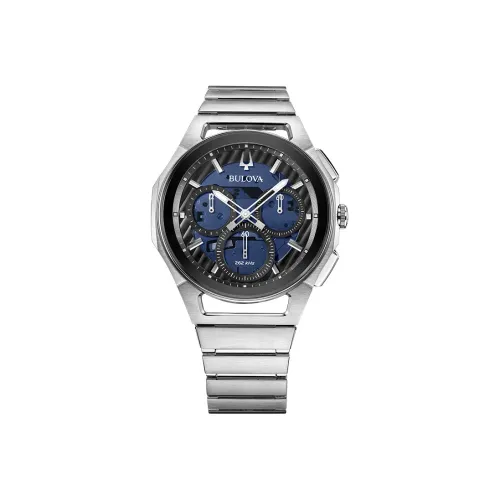 BULOVA Arc Collection Мужские часы Кварцевый механизм Ремешок из нержавеющей стали 44 Синий циферблат 96A205