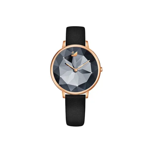 Кристалл Swarovski Lake Наручные часы Кварцевый механизм Кожаный ремешок Черный циферблат Женские часы