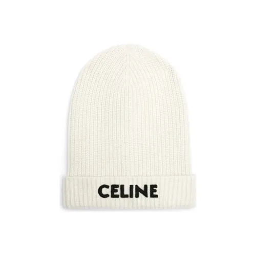 CELINE Смесовая шерсть Шапка-бини Белая Унисекс