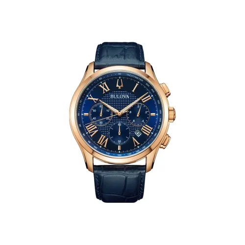 BULOVA Classic Gentleman Collection Мужские часы Кварцевый механизм Искусственный кожаный ремешок 47 мм Синий циферблат