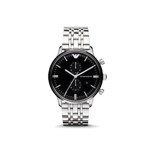 EMPORIO ARMANI Мужские часы Кварцевый механизм Ремешок из нержавеющей стали Черный циферблат