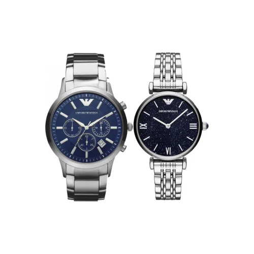 EMPORIO ARMANI Наручные часы Кварцевый механизм Ремешок из нержавеющей стали Синий циферблат Унисекс AR2448+AR11091