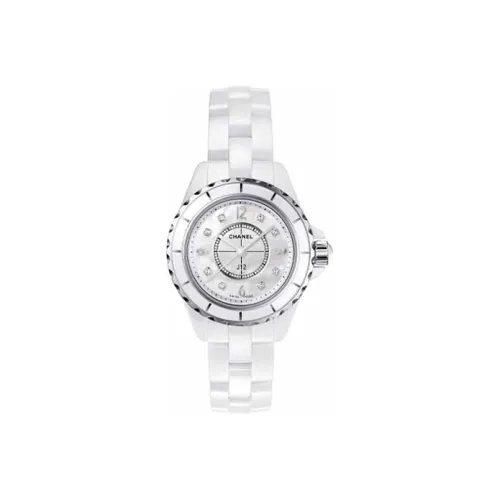 CHANEL Часы J12, 29 Мм Белая Высокопрочная Керамика И Сталь, Часовые Метки Из Бриллиантов, Белый Перламутровый Циферблат