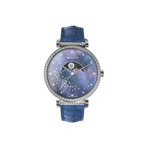 Swarovski Passage Moon Phase Коллекция Наручные часы Кварцевый механизм Естественная кожа Ремешок 36 мм Синий циферблат
