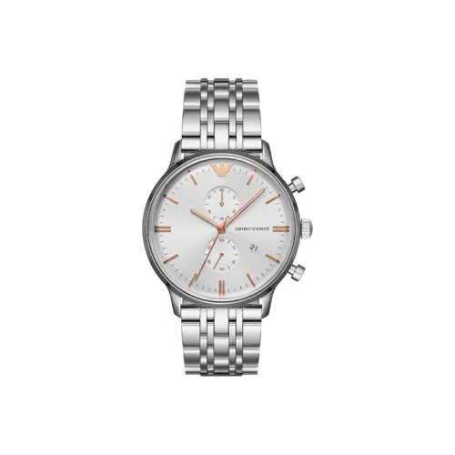 EMPORIO ARMANI Мужские часы Кварцевый механизм Ремешок из нержавеющей стали 43 мм Серебристый циферблат