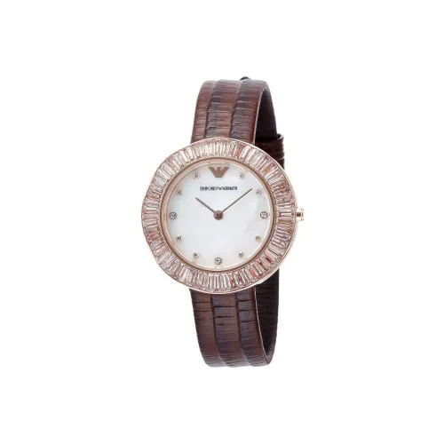 EMPORIO ARMANI Fashion Women's Watch Collection Наручные часы Кварцевый механизм Кожаный ремешок 34 мм Белый циферблат