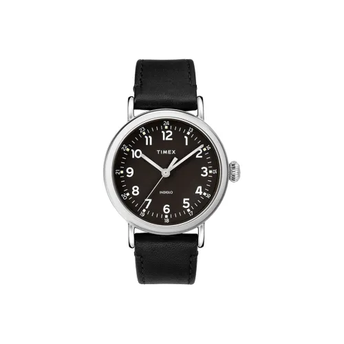 TIMEX Наручные часы Кварцевый механизм Кожаный ремешок Черный циферблат Мужские часы