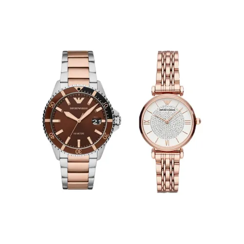 EMPORIO ARMANI Коллекция парных часов Наручные часы Кварцевый механизм Серебристый циферблат Унисекс AR11244+AR11340