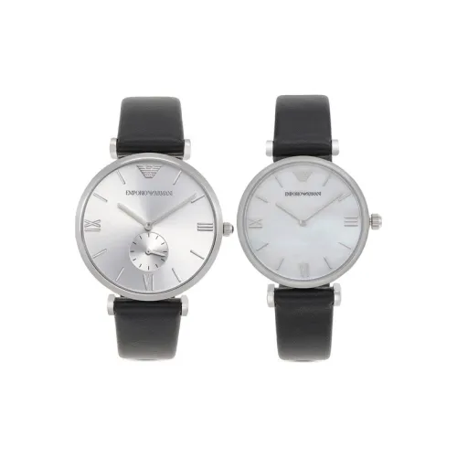 EMPORIO ARMANI Couple Watch Наручные часы Кварцевый механизм Кожаный ремешок Серебристый циферблат Унисекс