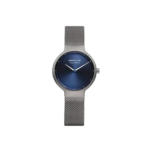Bering Женские часы Кварцевый механизм Ремешок из нержавеющей стали 28 мм Синий циферблат
