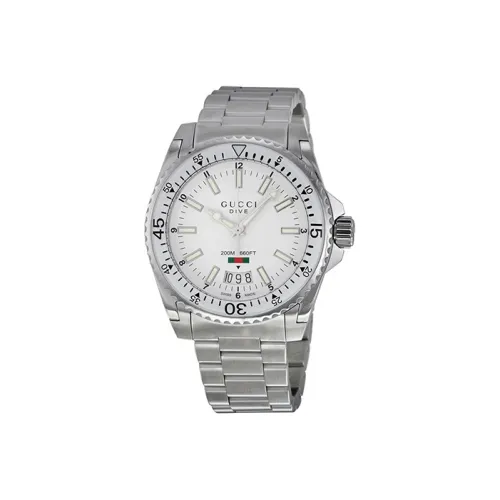 Gucci Dive Collection Мужские часы Кварцевый механизм Ремешок из нержавеющей стали Белый циферблат YA136302