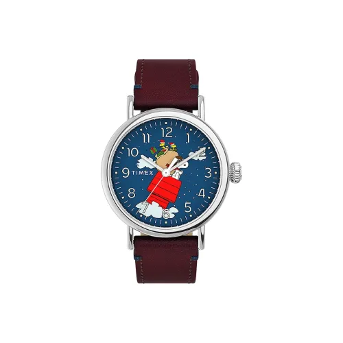 TIMEX PEANUTS Снупи Коллаборация Коллекция Наручные часы Кварцевый механизм Кожаный ремешок 40 мм Синий циферблат Унисекс