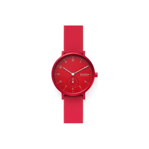 SKAGEN Cool Play Collection Наручные часы Кварцевый механизм Силиконовый ремешок 36 мм Красный циферблат Женские часы