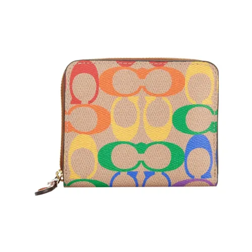 COACH Кошелек Billfold с покрытием из холста и кожаные вставки женский хаки и радужная монограмма