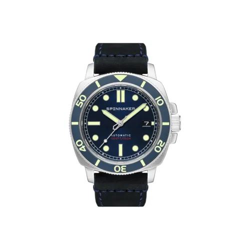 SPINNAKER Мужские часы Автоматический механический механизм Естественная кожа Ремешок Синий циферблат