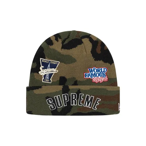 Supreme x New Era Акриловые шапки-бини унисекс камуфляж зеленый