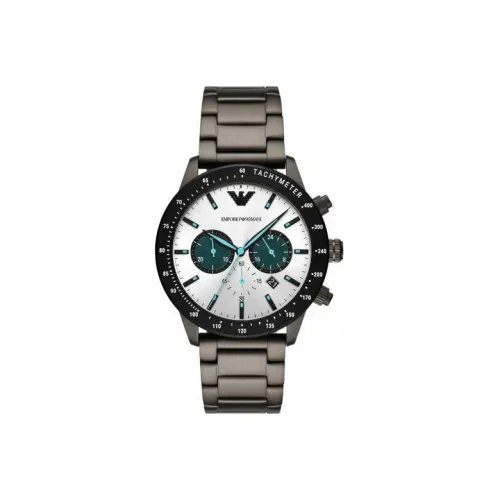 EMPORIO ARMANI Кварцевый механизм Мужские THREE Eye Хронограф Часы 43 мм Серебряные