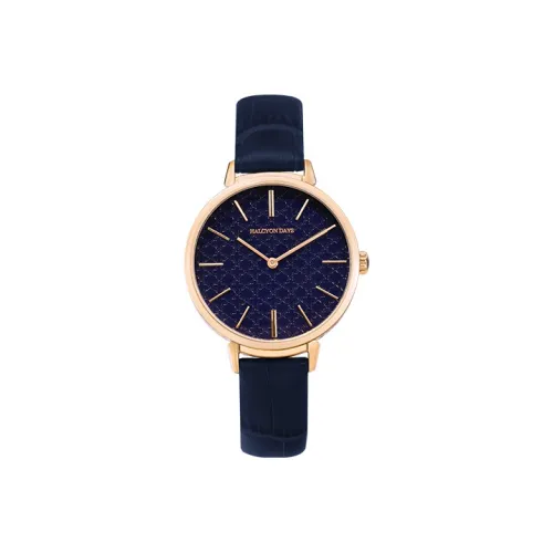 HALCYON DAYS Наручные часы Кварцевый механизм Кожаный ремешок 36 мм Синий циферблат Женские часы HD2008