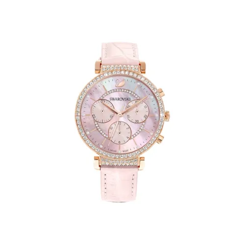 Swarovski UptownPassage Chrono Наручные часы Кварцевый механизм Кожаный ремешок Розовый циферблат Женские часы