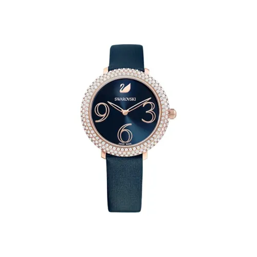 Swarovski SwarovskiCrystal Frost Collection Наручные часы Кварцевый механизм Кожаный ремешок Синий циферблат Женские часы 5484061