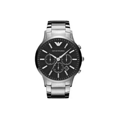 EMPORIO ARMANI Мужские часы Кварцевый механизм Ремешок из нержавеющей стали 46 мм Черный циферблат