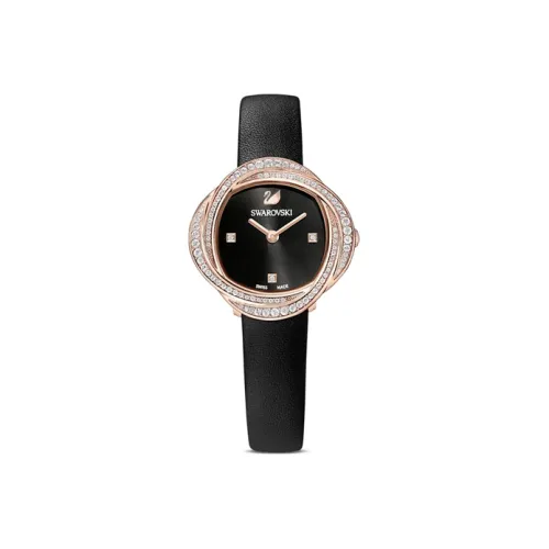 Кристалл Swarovski Цветочный Дизайн Коллекция Наручные Часы Кварцевый Механизм Кожаный Ремешок 30 мм Черный Циферблат Женские Часы