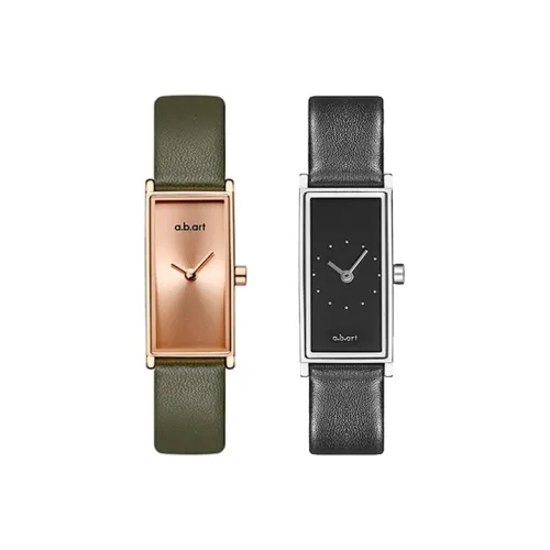 a.b.art Маленький Квадратный Таблиец Наручные часы Кварцевый механизм Кожаный ремешок Желтый циферблат Женские часы I502+I503