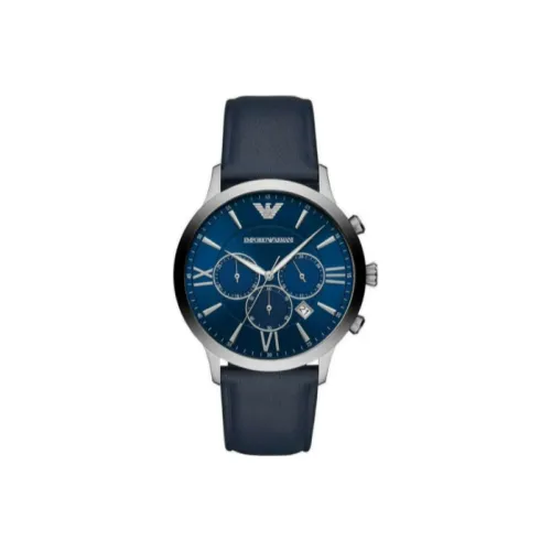 EMPORIO ARMANI Мужские часы Кварцевый механизм Кожаный ремешок из нержавеющей стали 43 мм Синий циферблат