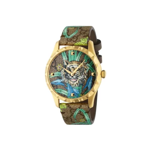 GUCCI Timeless Collection Кварцевые наручные часы механизм ремешок из холста 38 мм коричневый циферблат женские часы